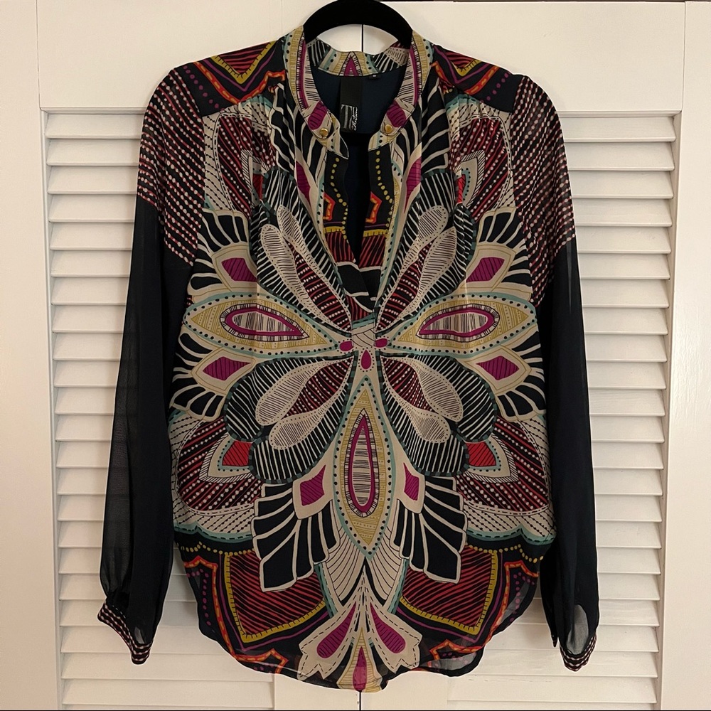Anthropologie Navy Multicolored Top— Size Small